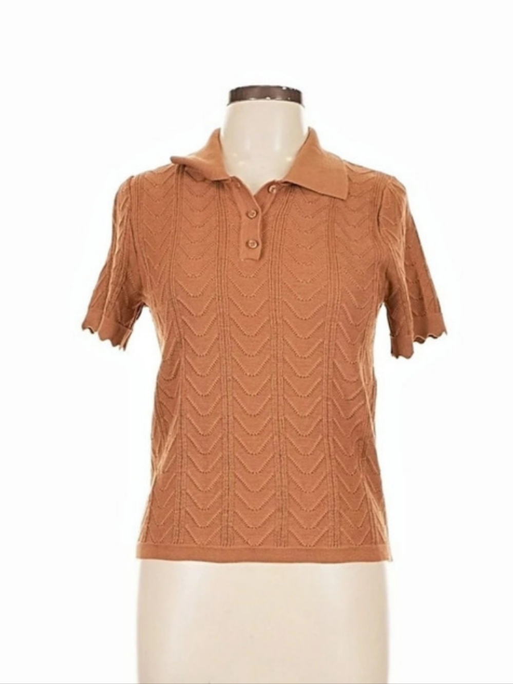 Elie Tahari Women's Textured Knit Polo Top Brown Large Like New